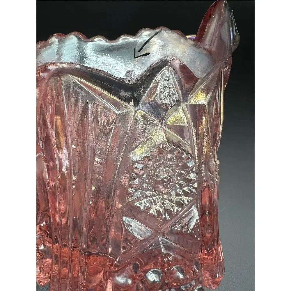 Imperial Glass by Lenox Hand Crafted Pink Iridescent Glass Creamer 3.5” Vintage